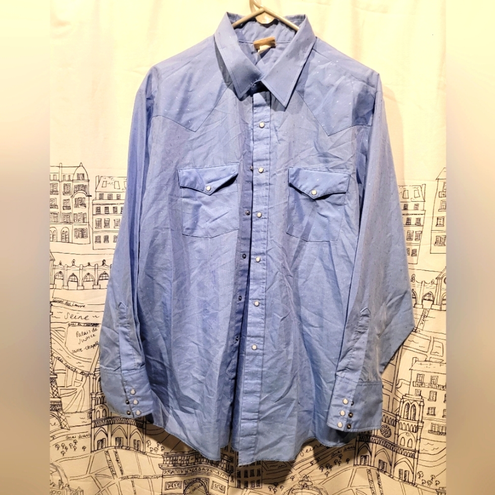 Vintage Men's Blue Saddlebrook Pearl Snap Shirt Size 2X EUC
